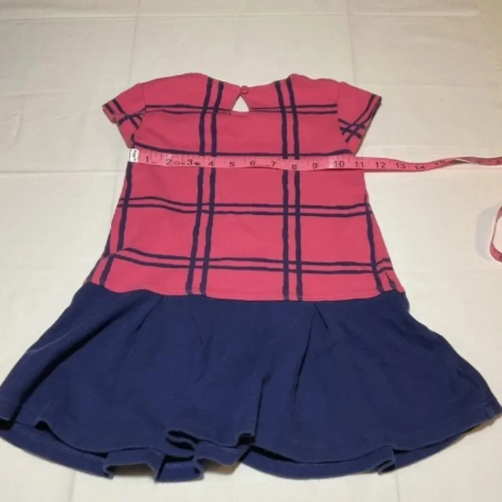 Gymboree Girls 4 Blue Pink Plaid Cotton Short Sleeve Drop Waist Button Dress